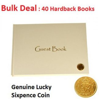 40 x Bulk deal : Ivory Wedding Gold-Plated Sixpence Coin Guest Books