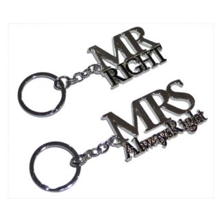 Mr Right & Mrs Always Right Silver Plated Keyrings