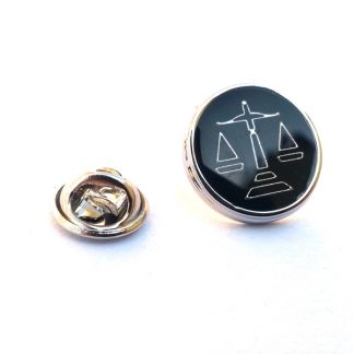 Black Round Scales Of Justice Lapel Pin badge