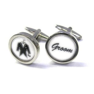 Round White Wedding Tux Cufflinks