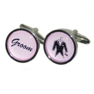 Round Pink Wedding Tux Cufflinks