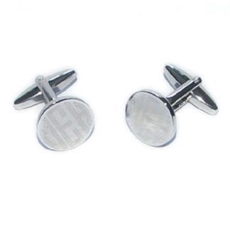 PERSONALISED MONOGRAM ENGRAVED round rhodium plated Cufflinks