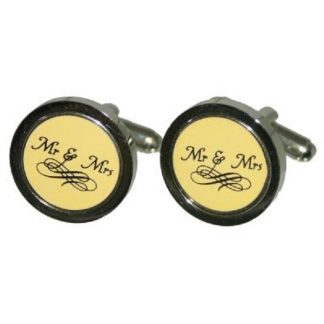 Mr & Mrs Fancy Script Wedding Cufflinks