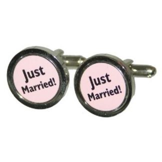 Pink & Black Just Married Wedding Cufflinks