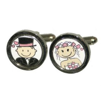 Pink Smile Bride & Groom Wedding Cufflinks