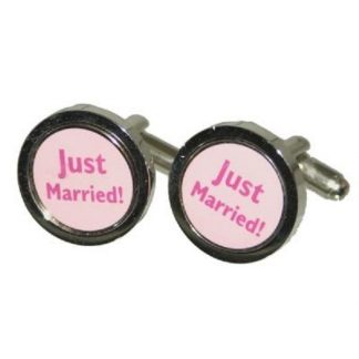 Pink Just Married Wedding Cufflinks