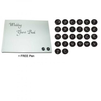 White Wedding Guest Book with 2 Coin Motif Designs