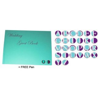 Blue Wedding Guest Book with 2 Coin Motif Designs + Personalised Foil Printing