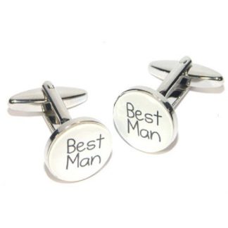 White Round Wedding Text Cufflinks in All the Roles