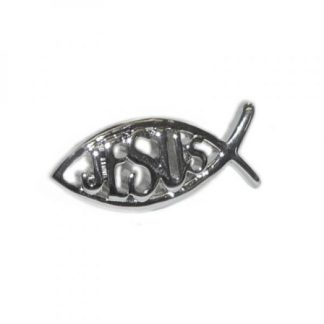 Rhodium Plated Icthus Religion Religious Lapel Pin Badge Jesus Text