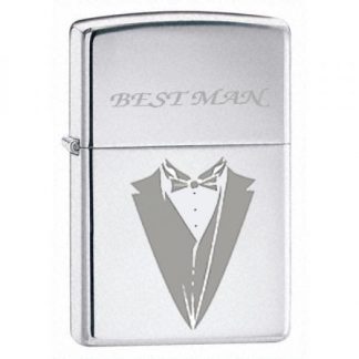 Zippo High Polish Chrome Lighter with Multiple Wedding Titles & Wedding Bow Tie Image (engravable)