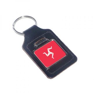 Leather Manx Flag Triskelion Isle of Man Keyring