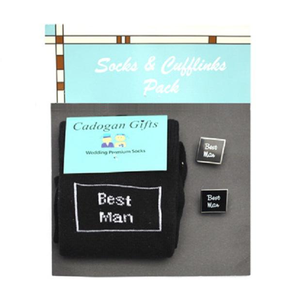 Gift Pack of 1 Pair Black Wedding Socks & 1 Pair Wedding Cufflinks