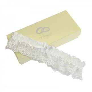 Amore Boxed Wedding Garter with Blue Bow and Crystal Decoration
