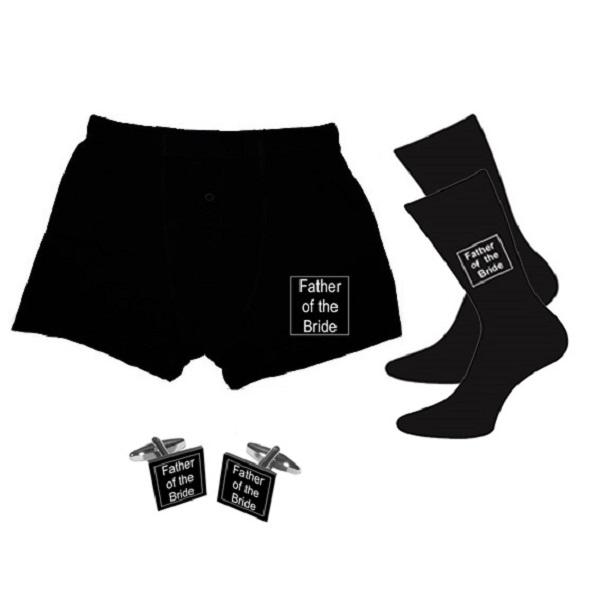 Mens Wedding Gift Set Socks Boxers and Cufflinks in 18 Titles