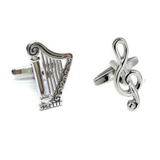 Music, Harp & Treble Clef note mixed pair of cufflinks