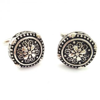 Rounded Gothic Pattern Silver & Black Classic Cufflinks