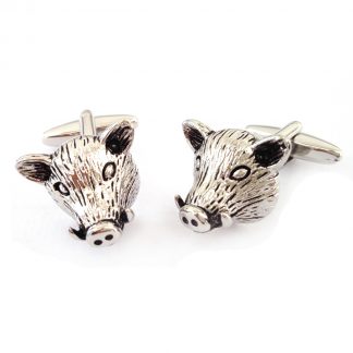 Boars Head Rhodium Plated Cufflinks