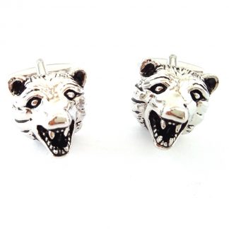 Snarling Bears Head Rhodium Plated Cufflinks