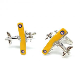 Yellow Winged Biplane Aeroplane Cufflinks