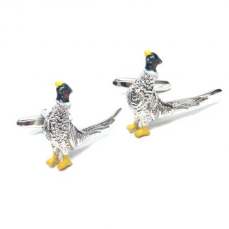 Feature Colours Rhodium Plated Pheasant Cufflinks