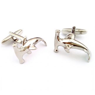 Hammerhead Rhodium Plated Shark Cufflinks