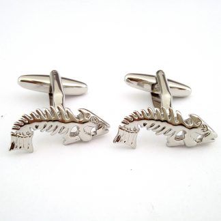 Modern Fish Bones Skeleton Fishermans Cufflinks
