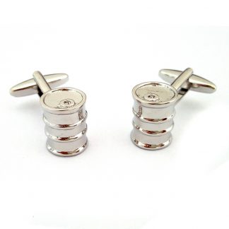 Fuel Oil Drums Rhodium Plated Cufflinks