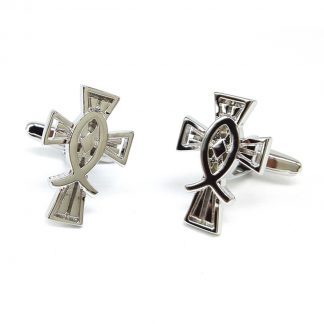 Religious Christian Cross with Icthus Cufflinks