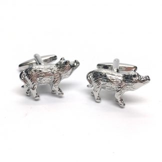 Rhodium Plated Wild Boar Cufflinks