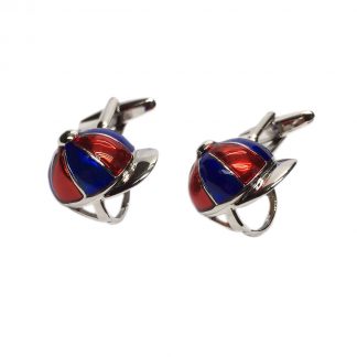Red Blue & Silver Jockeys Riding Hat / Helmet Cufflinks