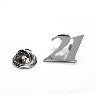 Rhodium Plated 21 Lapel Pin Badge with crystal decoration (AJTP05)