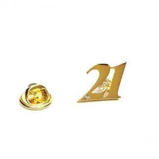 Gold Plated 21 Lapel Pin Badge with crystal decoration (AJTP005A)