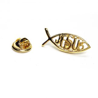Gold Plated Icthus Religion Religious Lapel Pin Badge with Jesus Text