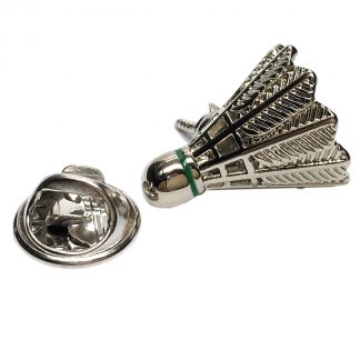 Rhodium Plated Badminton Shuttlecock Lapel Pin Badge