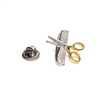 Comb & Scissors Lapel Pin Badge