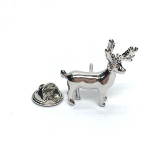 Rhodium Plated Side VIew Stag with Antlers Lapel Pin Badge