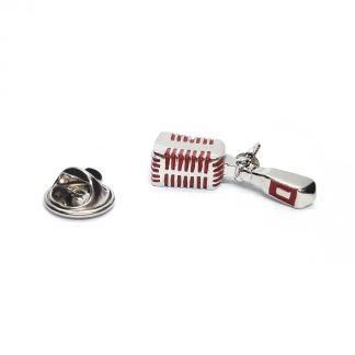 Red & Silver Retro Studio Microphone Music Lapel Pin Badge
