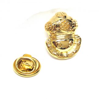 Gold Plated Deep Sea Divers Helmet Lapel Pin Badge