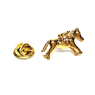 Gold Plated Horse & Jockey Lapel Pin Badge