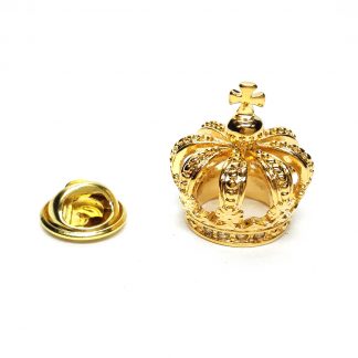 Gold Plated 3D Crown Lapel Pin Badge