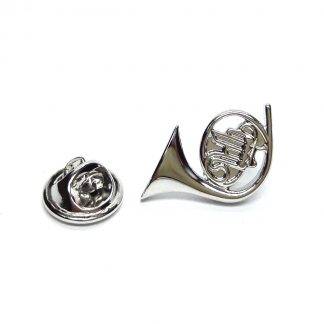 Silver Coloured French Horn Music Lapel Pin Badge