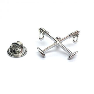 Crossed Polo Mallets Rhodium Plated Lapel Pin Badge