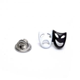 Black & White Comedy & Tragedy Theatre Masks Lapel Pin Badge