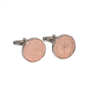 Rhodium Plated Cufflinks With Polished Decimal Half Pence Coin