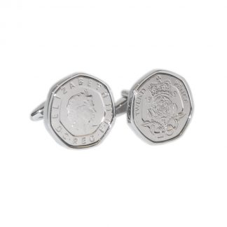 Rhodium Plated Cufflinks with Polished Decimal Twenty Pence Coin