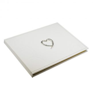 PU Ivory Wedding Guest Book with Crystal Heart (DWC)