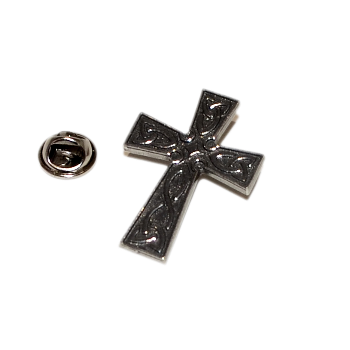 Interlaced Celtic Cross Pewter Lapel Pin Badge