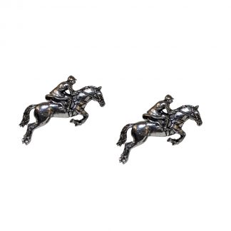 English Made Pewter Jockey on Horseback Equestrian Cufflinks