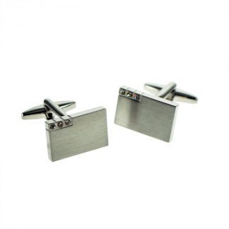 Satin Brushed Metal Finish 3 Crystals Design Cufflinks  19mm x 12mm